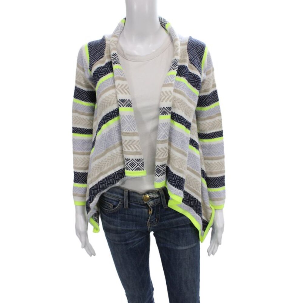 Milly Women Beige Argyle V-Neck Long Sleeve Cardigan Size PP